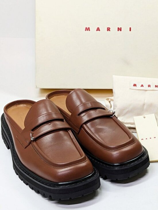 Marni Men’s Brown Leather Piercing 2.0 Chunky Sabot Loafers Size 44 (MSRP $935) main image 7